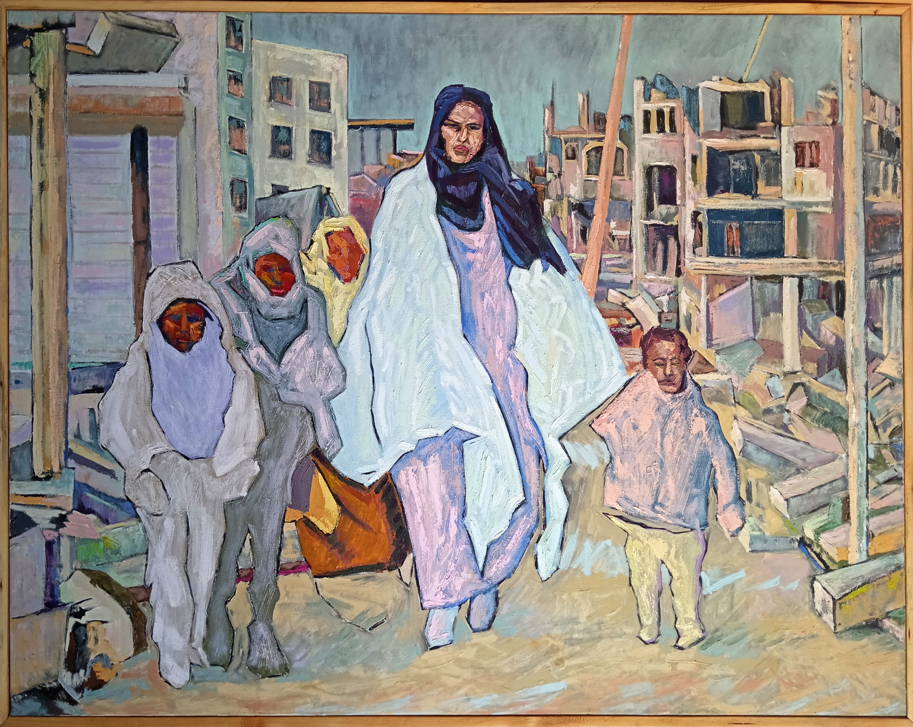 Familia de desplazados II. Arte, pintor español de Cañete de las Torres,migrantes,